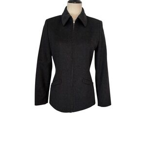Vtg 90 Saks Fifth Ave The Works Moto Jacket Wool Cashmere‎ Black Petite Sz 2 Zip